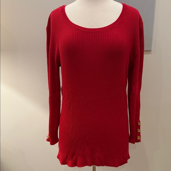 Lane Bryant Red Ribbed 3/4 Button Sleeve Scoop Neck Pullover Sweater Plus Size - Picture 3 of 12